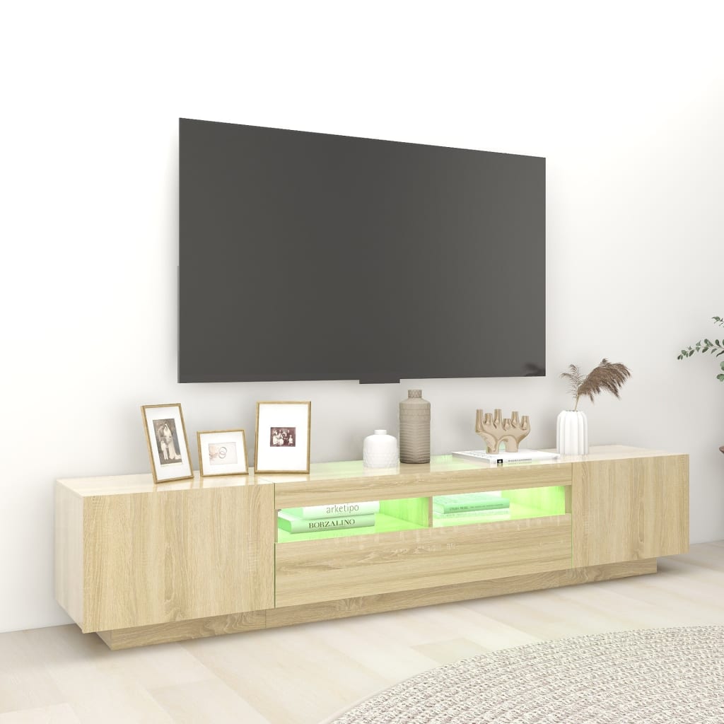 Comodă TV cu lumini LED, stejar sonoma, 200x35x40 cm Lando - Lando