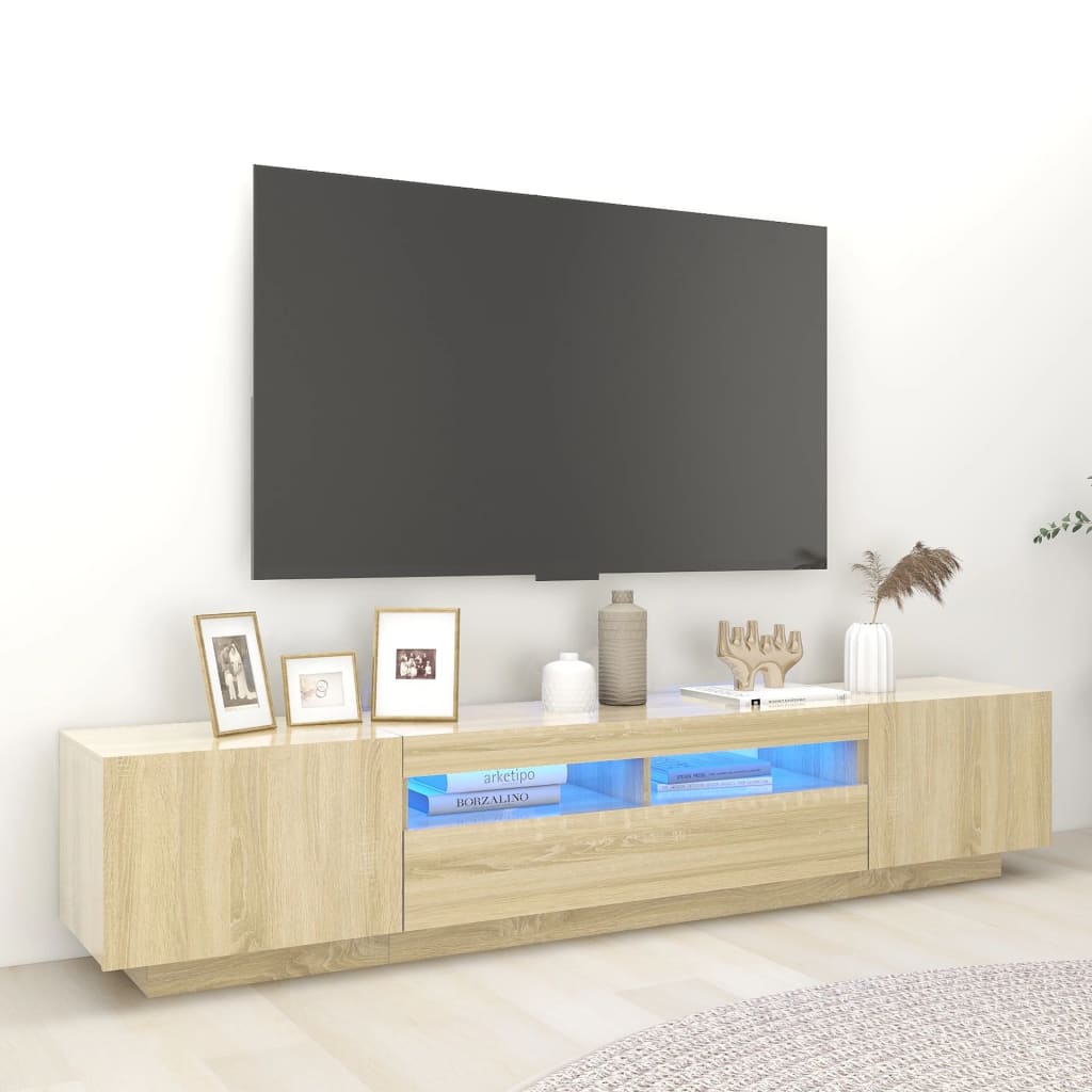 Comodă TV cu lumini LED, stejar sonoma, 200x35x40 cm Lando - Lando