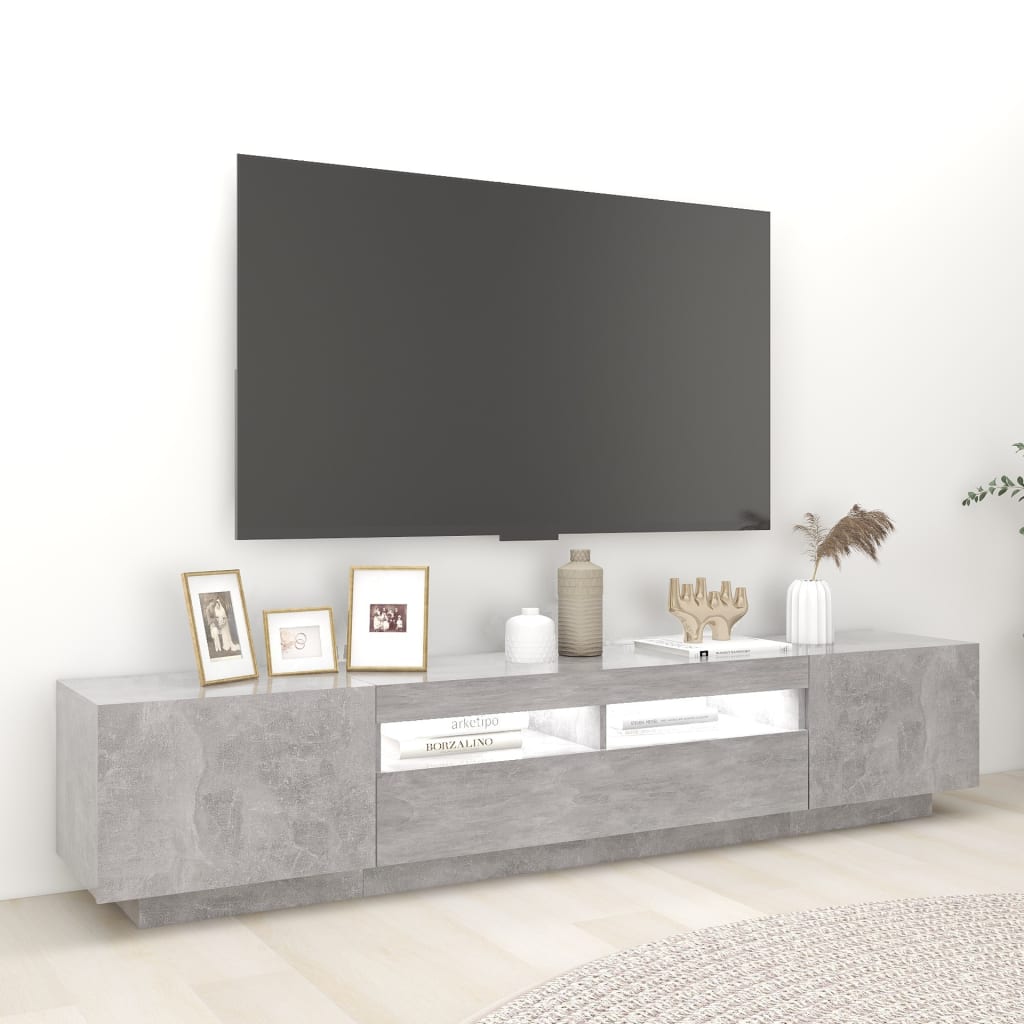 Comodă TV cu lumini LED, gri beton, 200x35x40 cm Lando - Lando