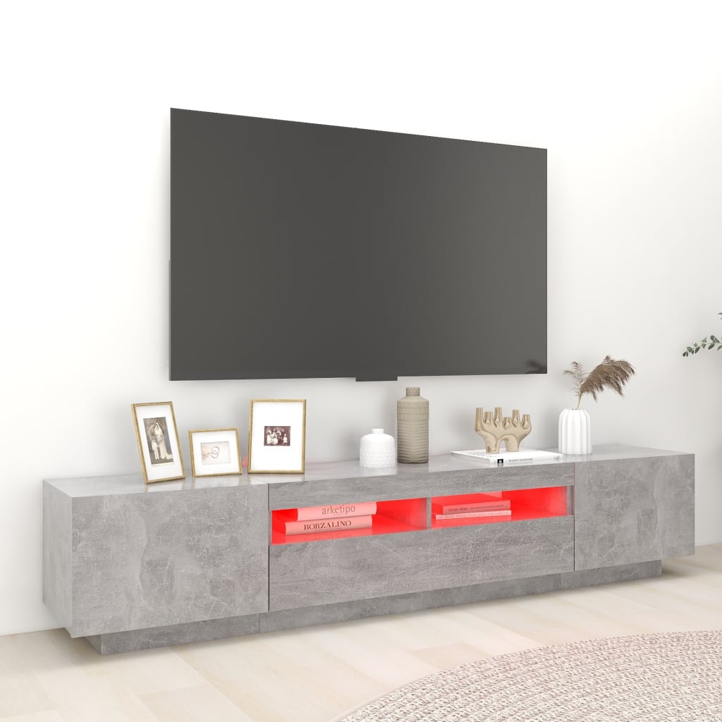 Comodă TV cu lumini LED, gri beton, 200x35x40 cm Lando - Lando