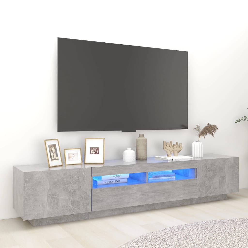 Comodă TV cu lumini LED, gri beton, 200x35x40 cm Lando - Lando