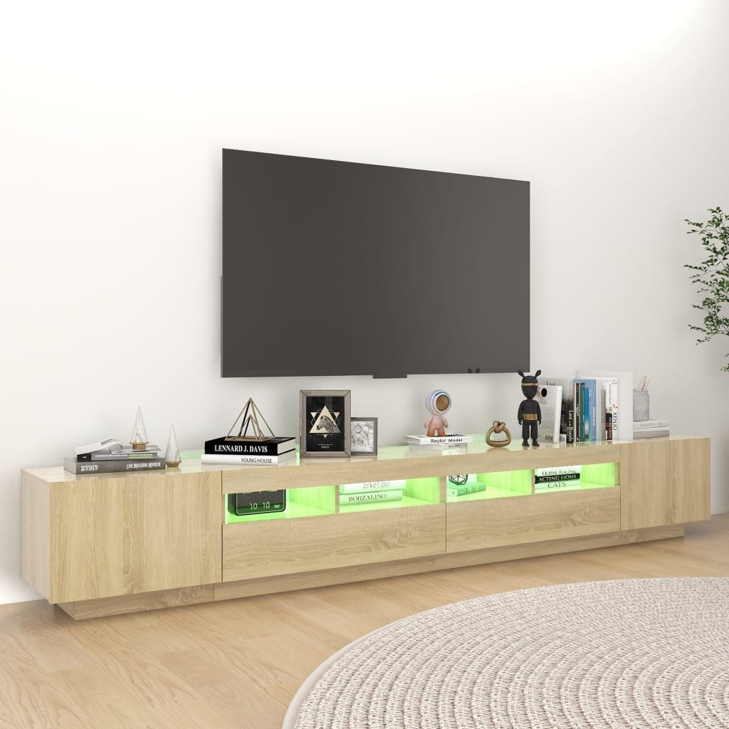 Comodă TV cu lumini LED, stejar Sonoma, 260x35x40 cm Lando - Lando