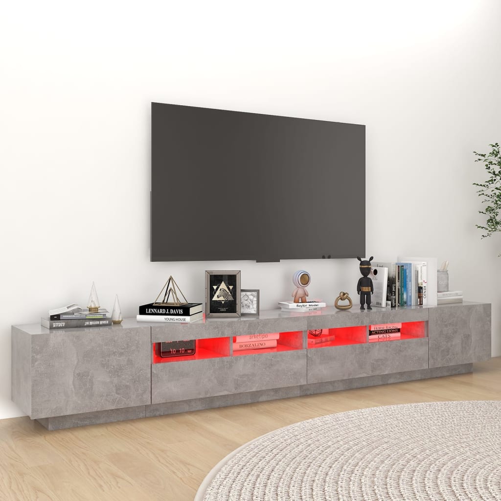 Comodă TV cu lumini LED, gri beton, 260x35x40 cm Lando - Lando