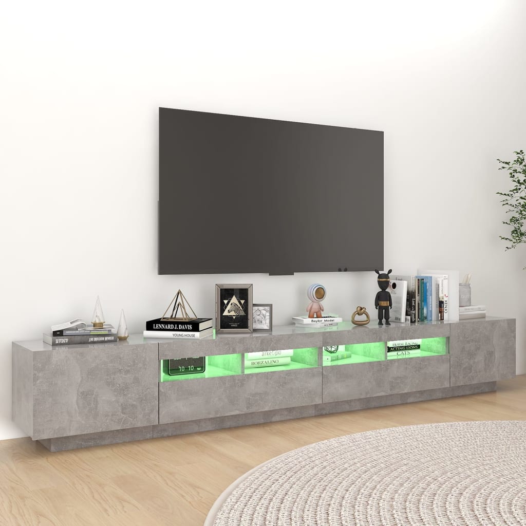 Comodă TV cu lumini LED, gri beton, 260x35x40 cm Lando - Lando