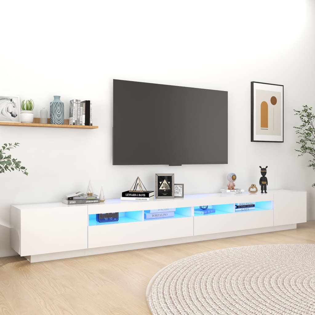 Comodă TV cu lumini LED, alb, 300x35x40cm Lando - Lando