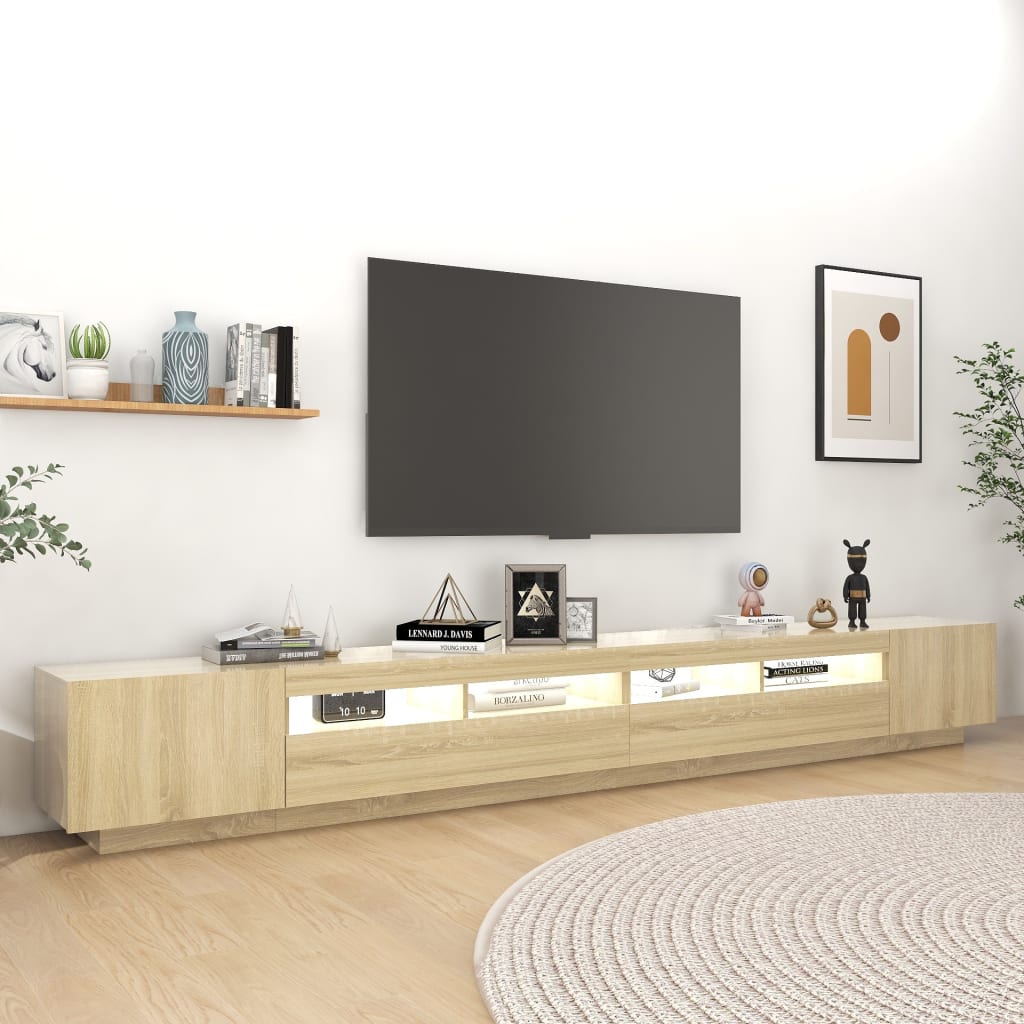 Comodă TV cu lumini LED, stejar sonoma, 300x35x40 cm Lando - Lando