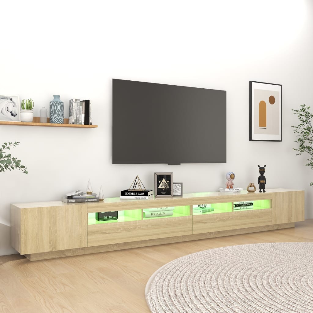 Comodă TV cu lumini LED, stejar sonoma, 300x35x40 cm Lando - Lando