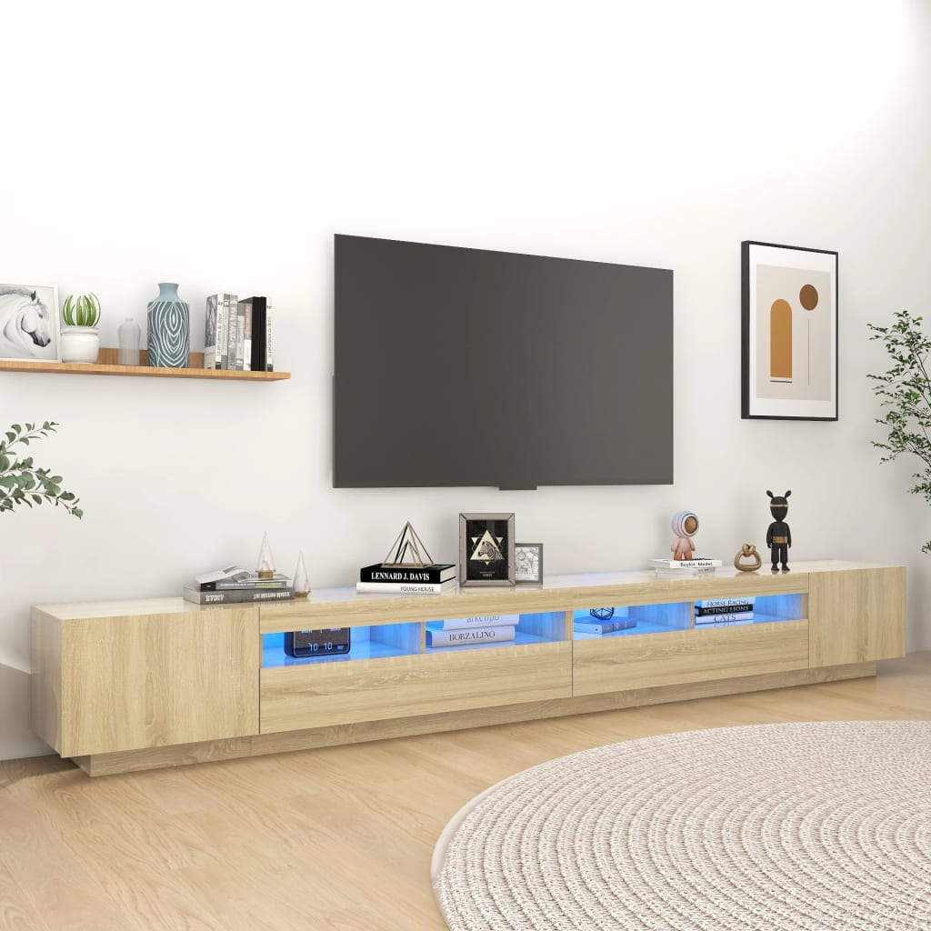 Comodă TV cu lumini LED, stejar sonoma, 300x35x40 cm Lando - Lando