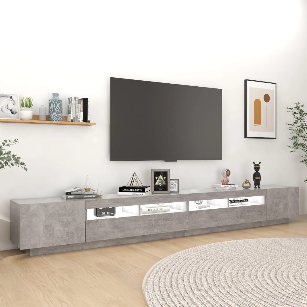 Comodă TV cu lumini LED, gri beton, 300x35x40 cm Lando - Lando