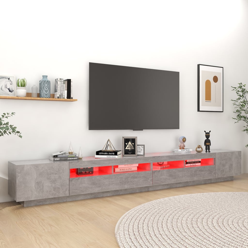 Comodă TV cu lumini LED, gri beton, 300x35x40 cm Lando - Lando