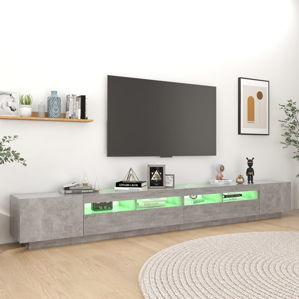 Comodă TV cu lumini LED, gri beton, 300x35x40 cm Lando - Lando
