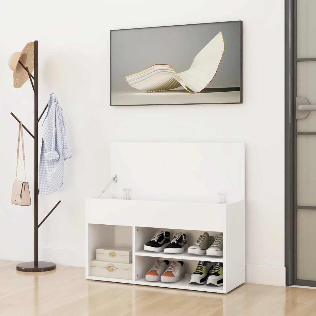 Banchetă pantofar, alb, 80x30x45 cm, PAL - Lando