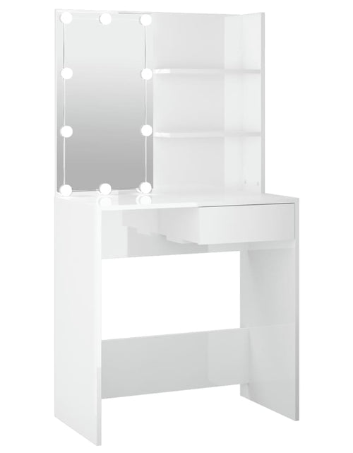 Încărcați imaginea în vizualizatorul Galerie, Masă de toaletă cu LED, alb extralucios, 74,5x40x141 cm - Lando
