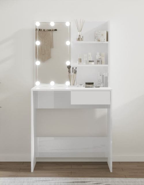 Încărcați imaginea în vizualizatorul Galerie, Masă de toaletă cu LED, alb extralucios, 74,5x40x141 cm - Lando
