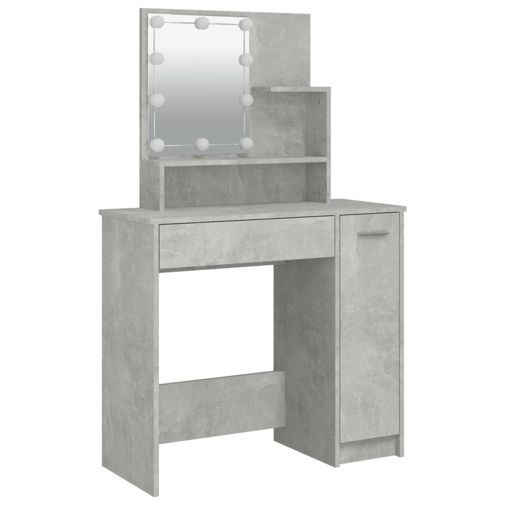 Masă de toaletă cu LED, gri beton, 86,5x35x141 cm - Lando