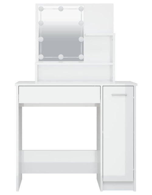 Загрузите изображение в средство просмотра галереи, Masă de toaletă cu LED, alb extralucios, 86,5x35x136 cm. - Lando
