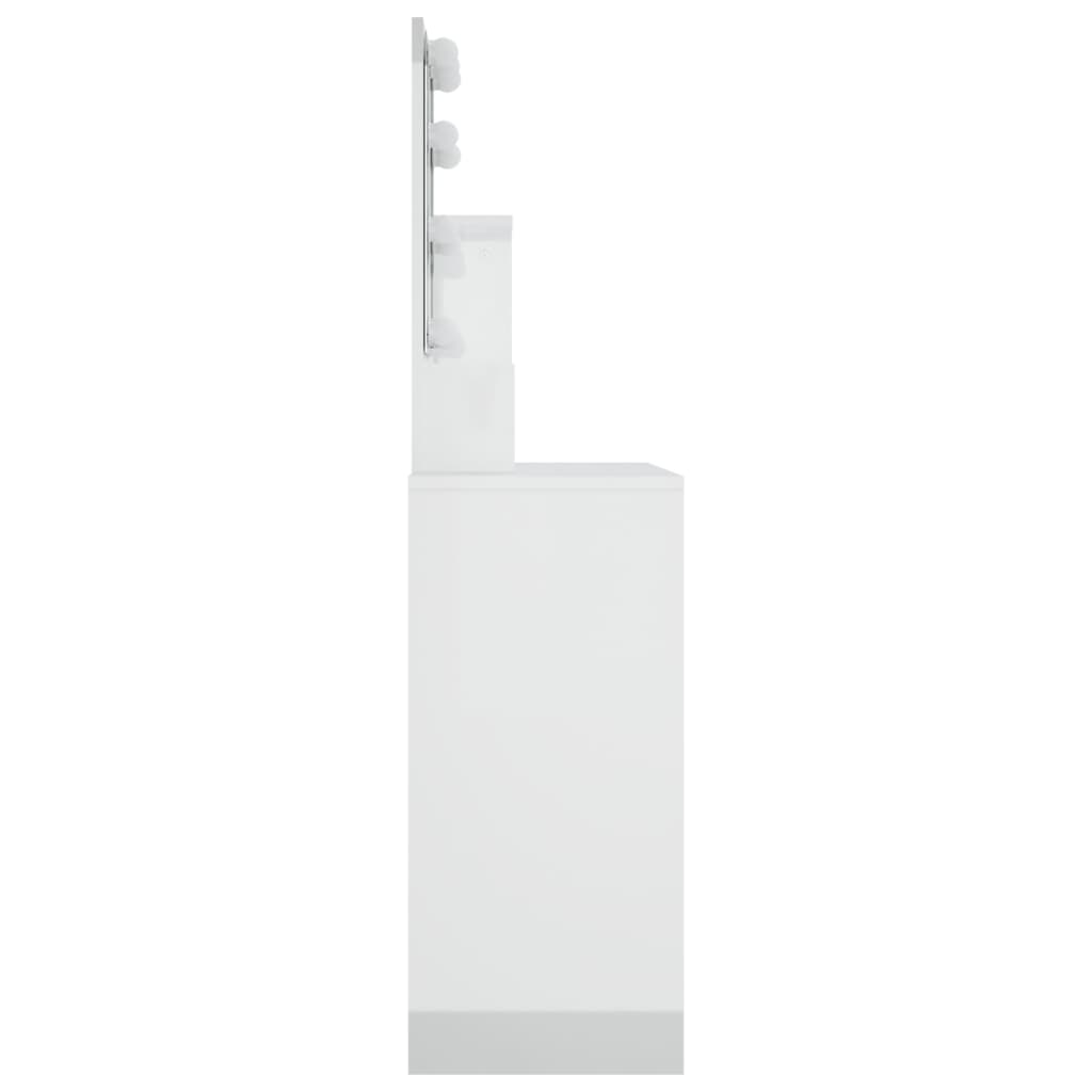 Masă de toaletă cu LED, alb extralucios, 86,5x35x136 cm. - Lando