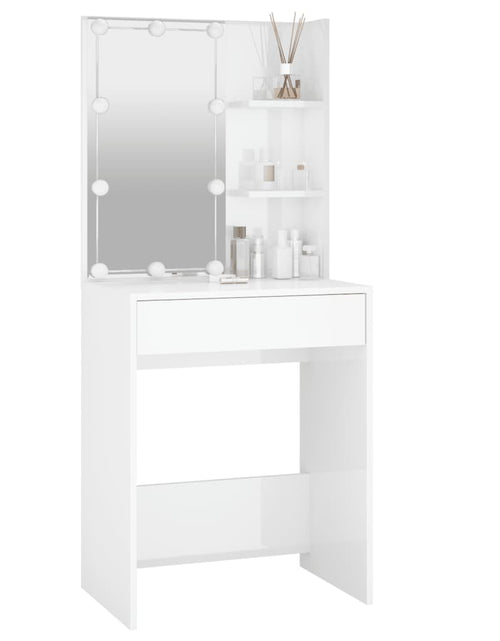 Încărcați imaginea în vizualizatorul Galerie, Masă de toaletă cu LED, alb extralucios, 60x40x140 cm - Lando
