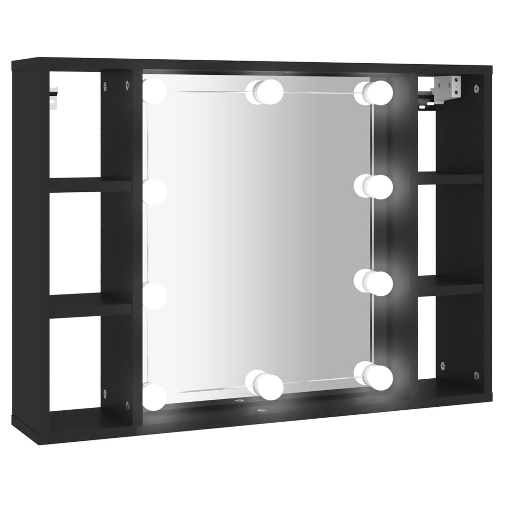 Dulap cu oglindă și LED, negru, 76x15x55 cm - Lando
