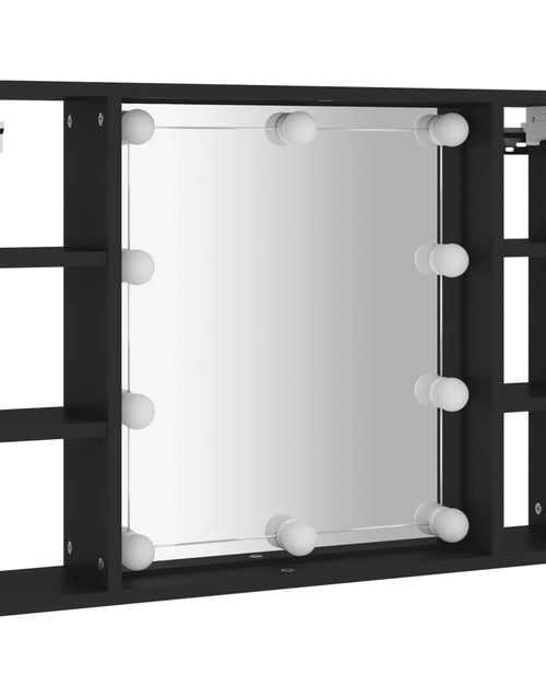 Загрузите изображение в средство просмотра галереи, Dulap cu oglindă și LED, negru, 76x15x55 cm - Lando
