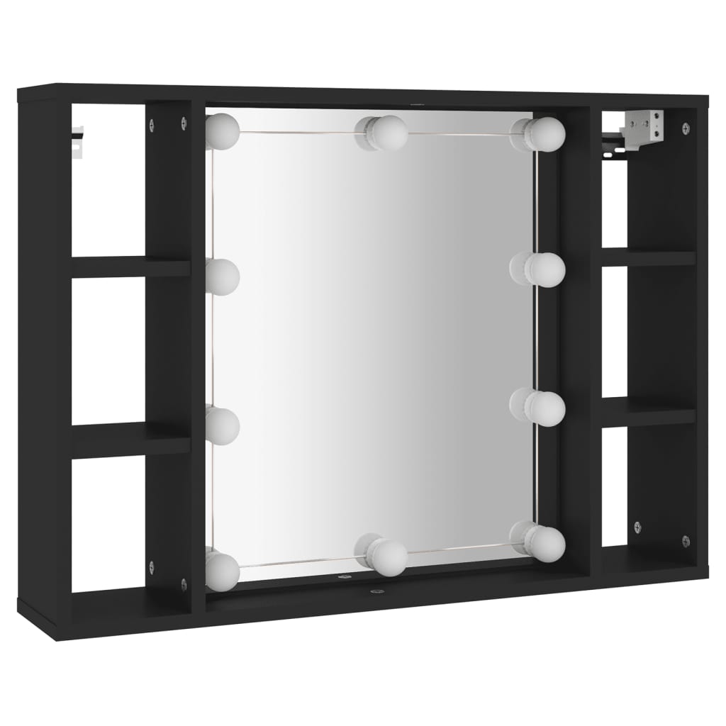 Dulap cu oglindă și LED, negru, 76x15x55 cm - Lando