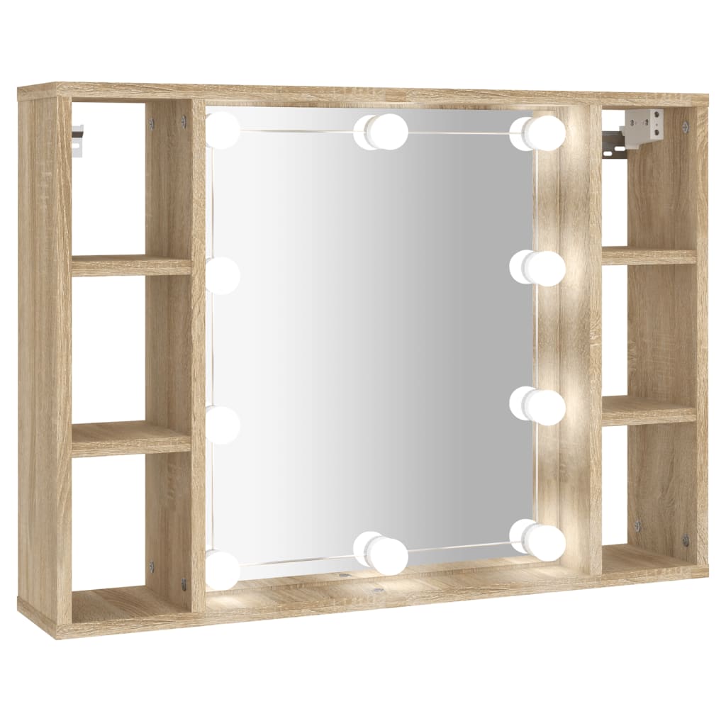 Dulap cu oglindă și LED, stejar sonoma, 76x15x55 cm - Lando