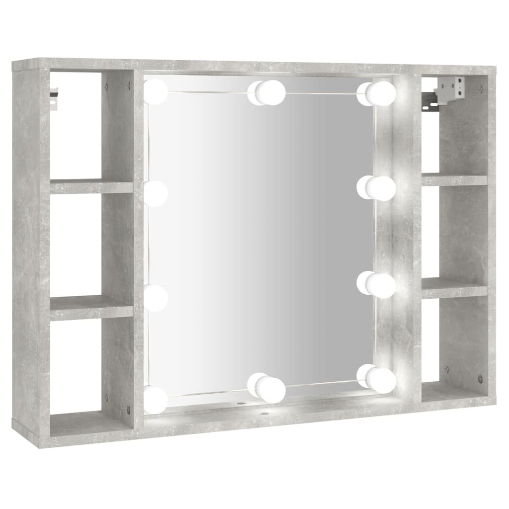 Dulap cu oglindă și LED, gri beton, 76x15x55 cm - Lando