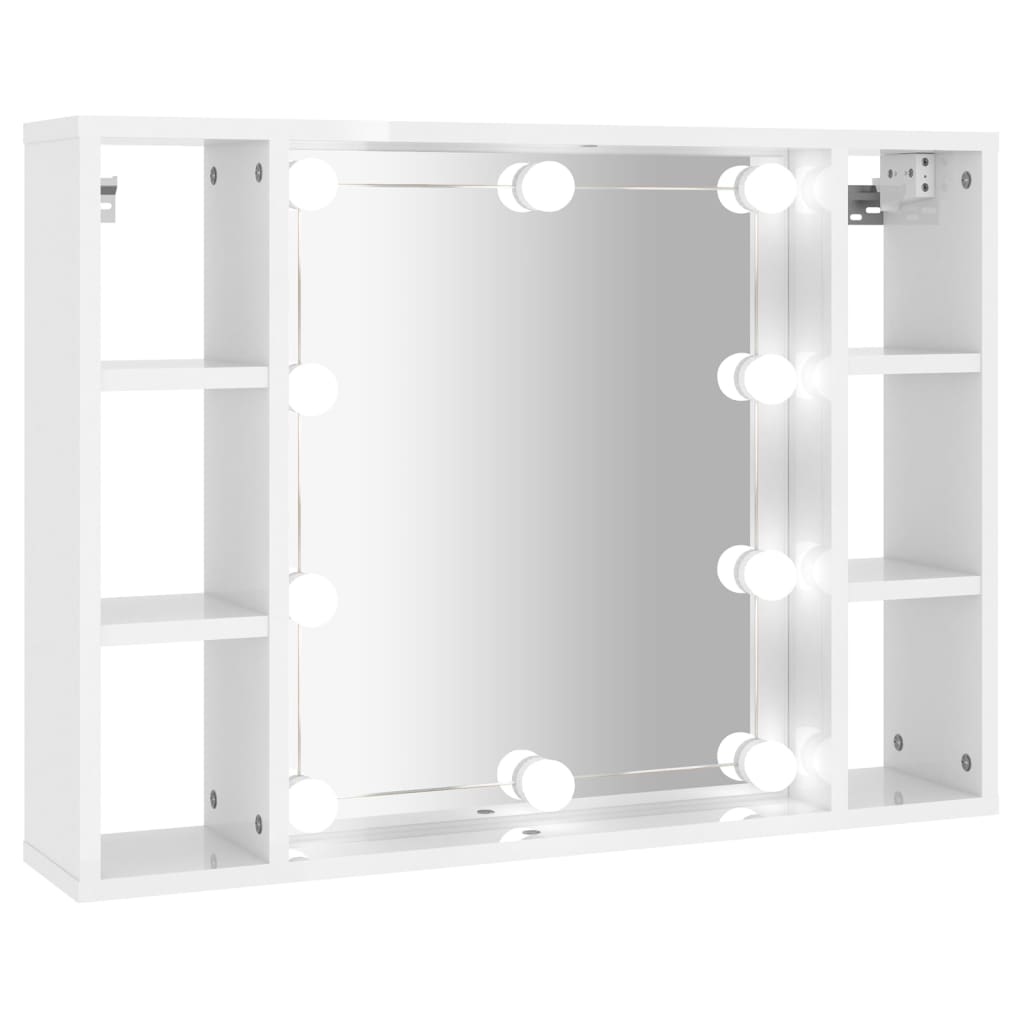 Dulap cu oglindă și LED, alb extralucios, 76x15x55 cm - Lando