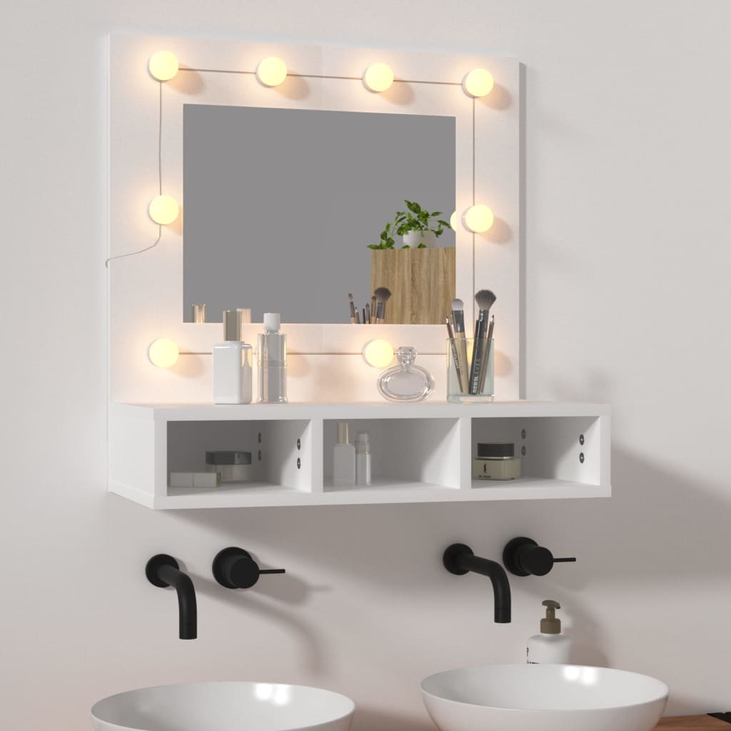 Dulap cu oglindă și LED, alb, 60x31,5x62 cm - Lando