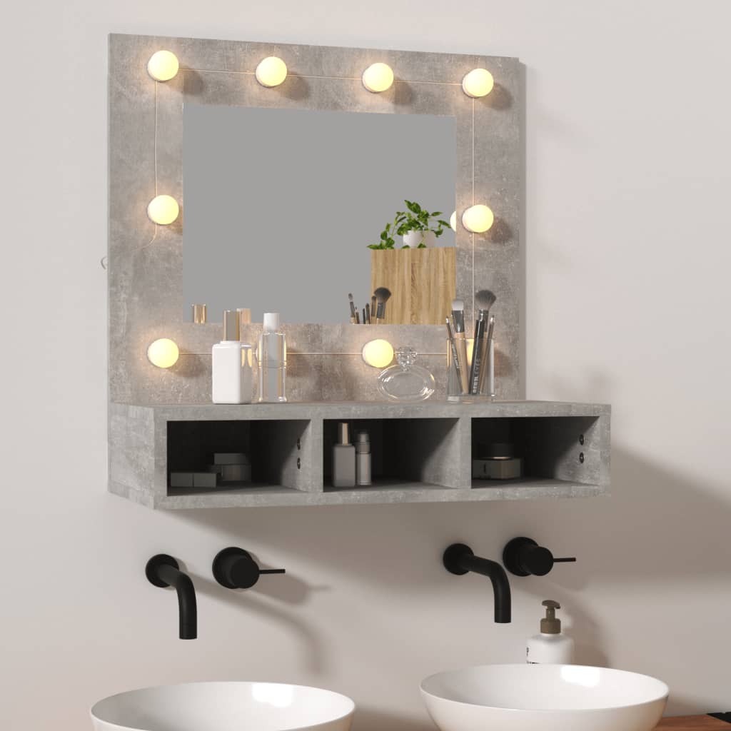 Dulap cu oglindă și LED, gri beton, 60x31,5x62 cm - Lando