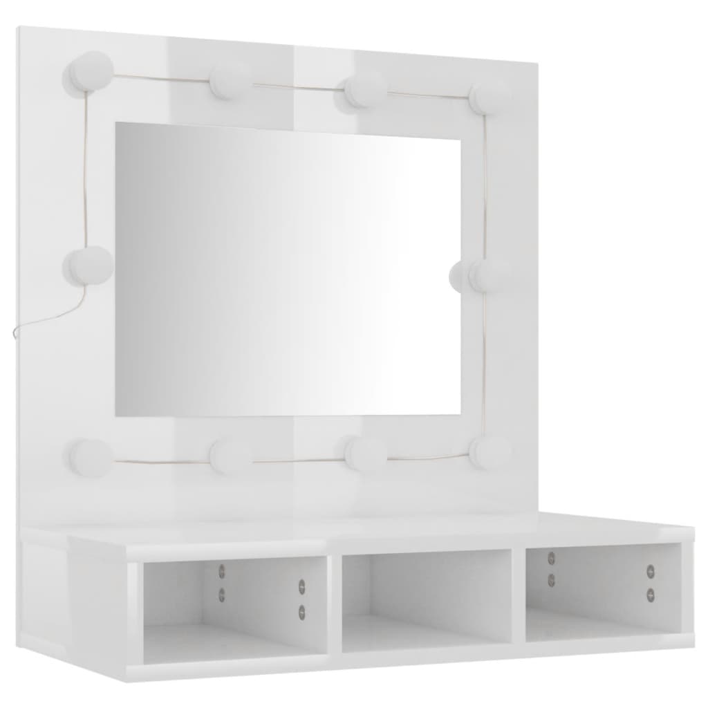 Dulap cu oglindă și LED, alb extralucios, 60x31,5x62 cm - Lando