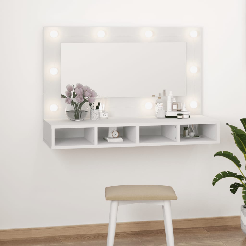 Dulap cu oglindă și LED, alb, 90x31,5x62 cm - Lando