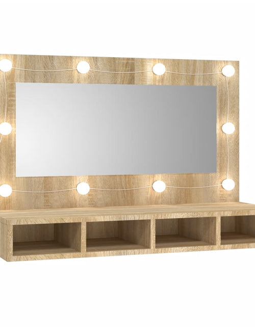 Încărcați imaginea în vizualizatorul Galerie, Dulap cu oglindă și LED, stejar sonoma, 90x31,5x62 cm - Lando

