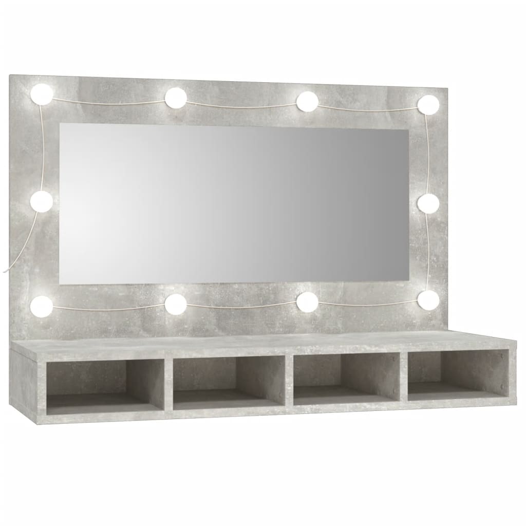 Dulap cu oglindă și LED, gri beton, 90x31,5x62 cm - Lando