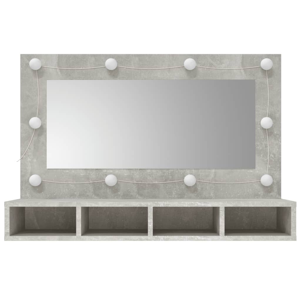Dulap cu oglindă și LED, gri beton, 90x31,5x62 cm - Lando
