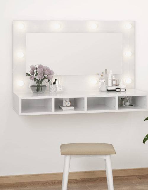 Încărcați imaginea în vizualizatorul Galerie, Dulap cu oglindă și LED, alb extralucios, 90x31,5x62 cm - Lando
