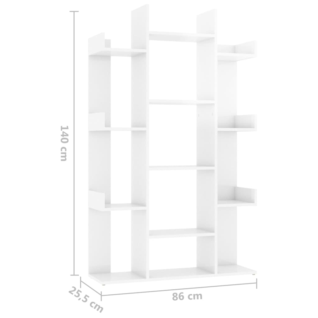 Bibliotecă, alb extralucios, 86x25,5x140 cm, PAL - Lando