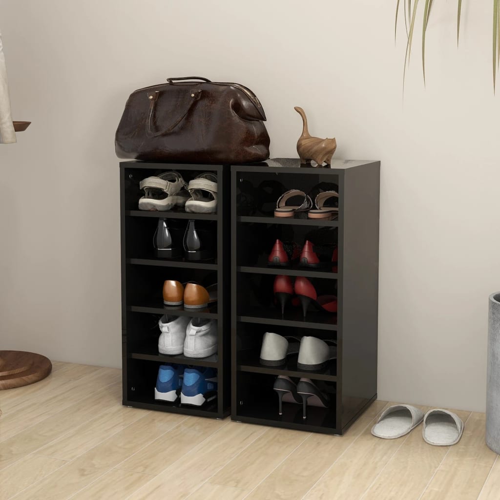 Pantofare, 2 buc., negru extralucios, 31,5x35x70 cm, PAL - Lando
