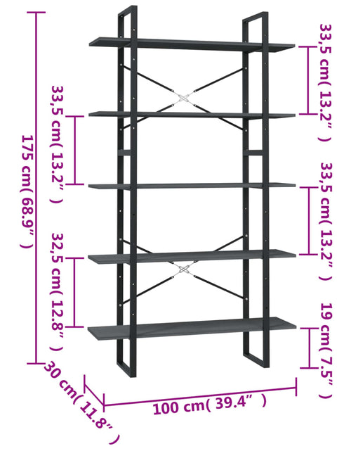 Загрузите изображение в средство просмотра галереи, Bibliotecă cu 5 rafturi, gri, 100x30x175 cm, lemn masiv de pin Lando - Lando
