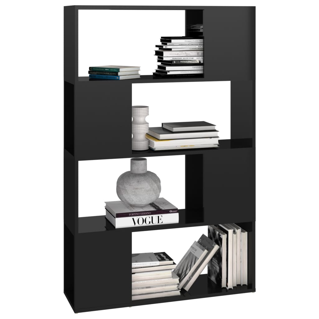 Bibliotecă/Separator cameră, negru extralucios, 80x24x124,5 cm Lando - Lando