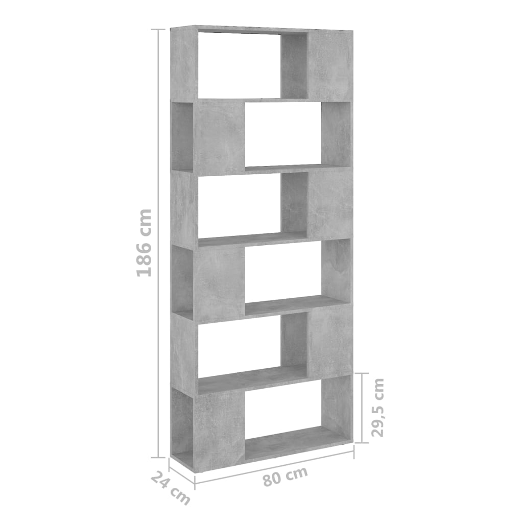 Bibliotecă/Separator cameră, gri beton, 80x24x186 cm, PAL Lando - Lando