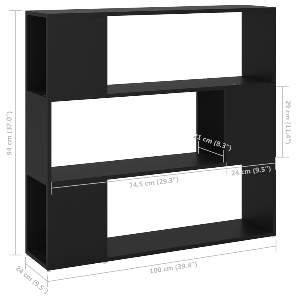 Bibliotecă/Separator cameră, negru, 100x24x94 cm - Lando