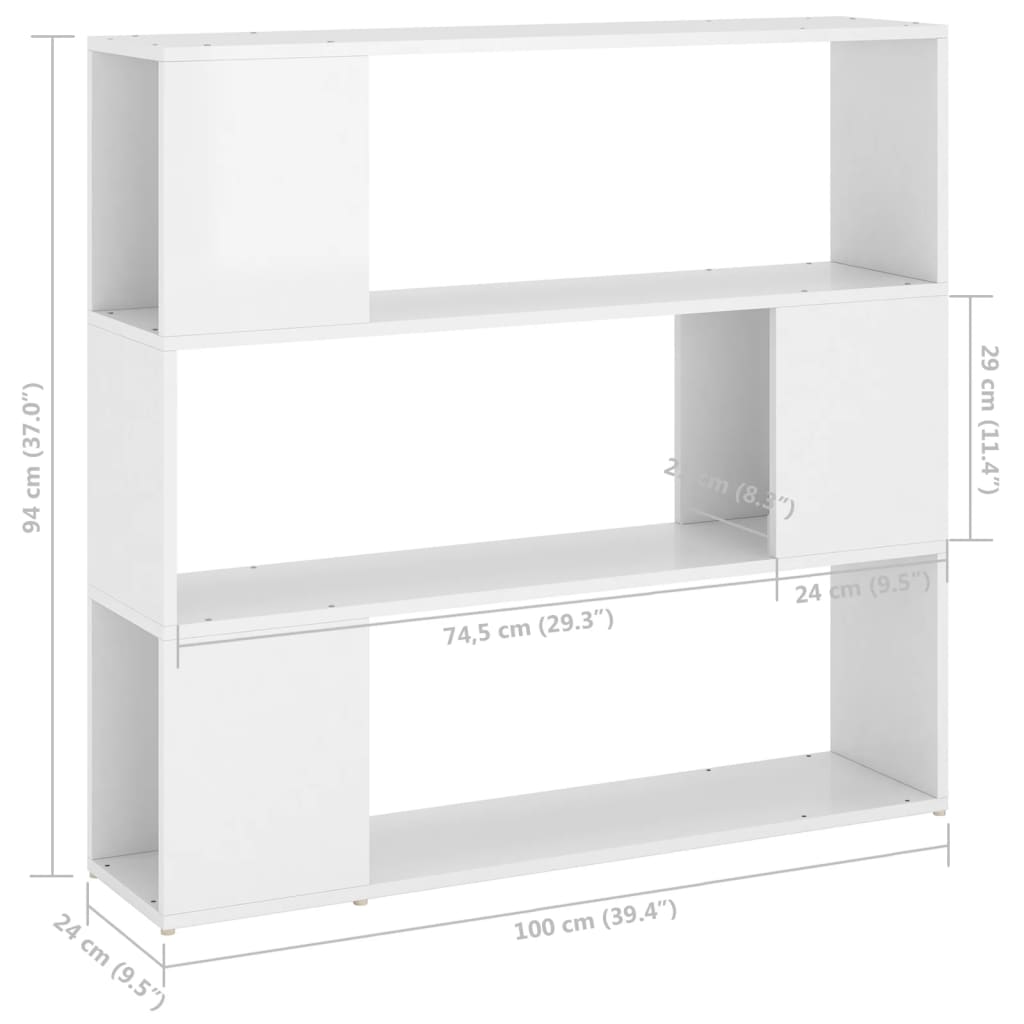 Bibliotecă/Separator cameră, alb extralucios, 100x24x94 cm Lando - Lando