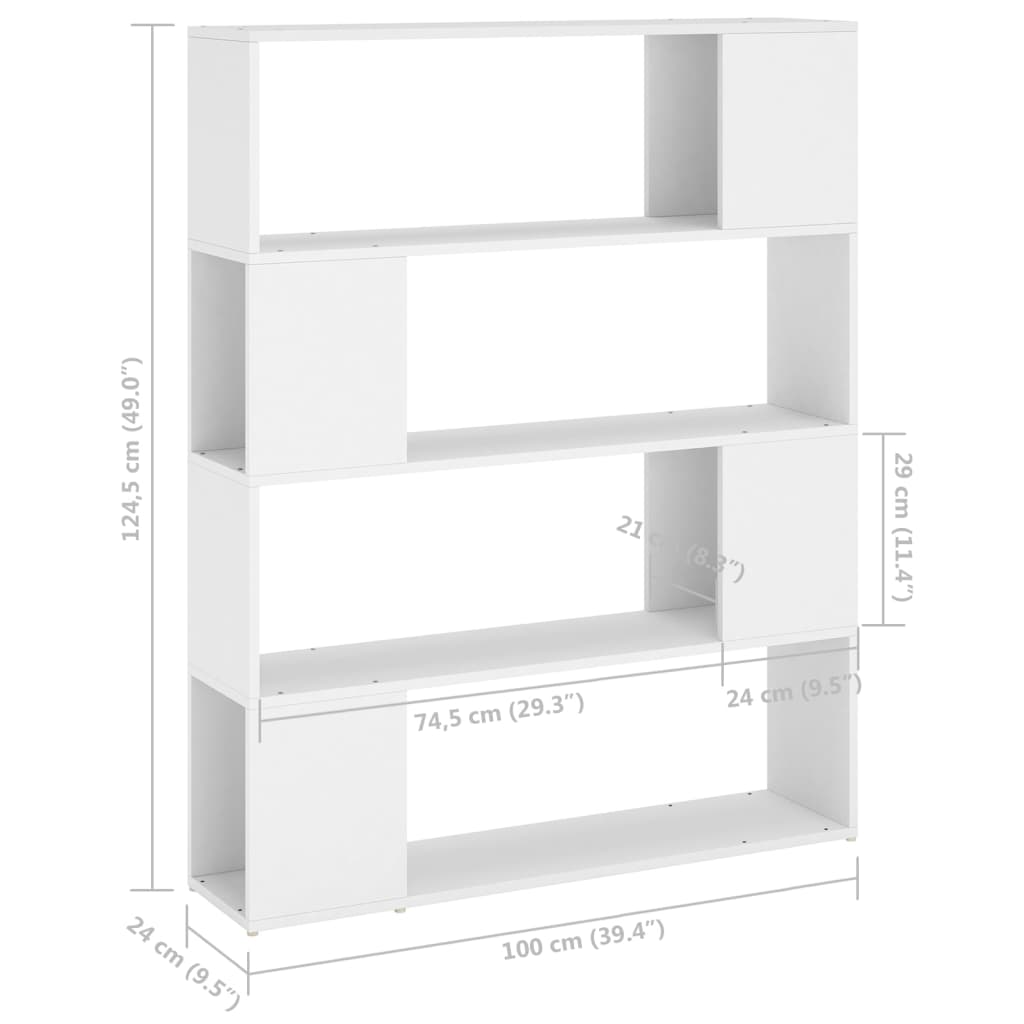Bibliotecă/Separator cameră, alb, 100x24x124 cm - Lando