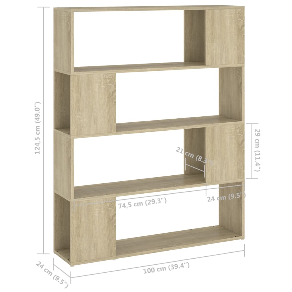 Bibliotecă/Separator cameră, stejar sonoma, 100x24x124 cm - Lando