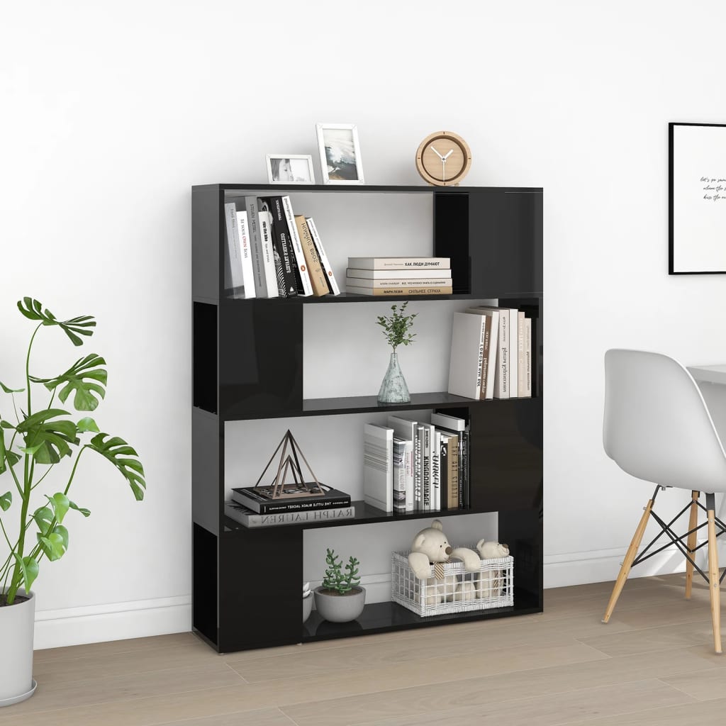 Bibliotecă/Separator cameră, negru extralucios, 100x24x124 cm Lando - Lando