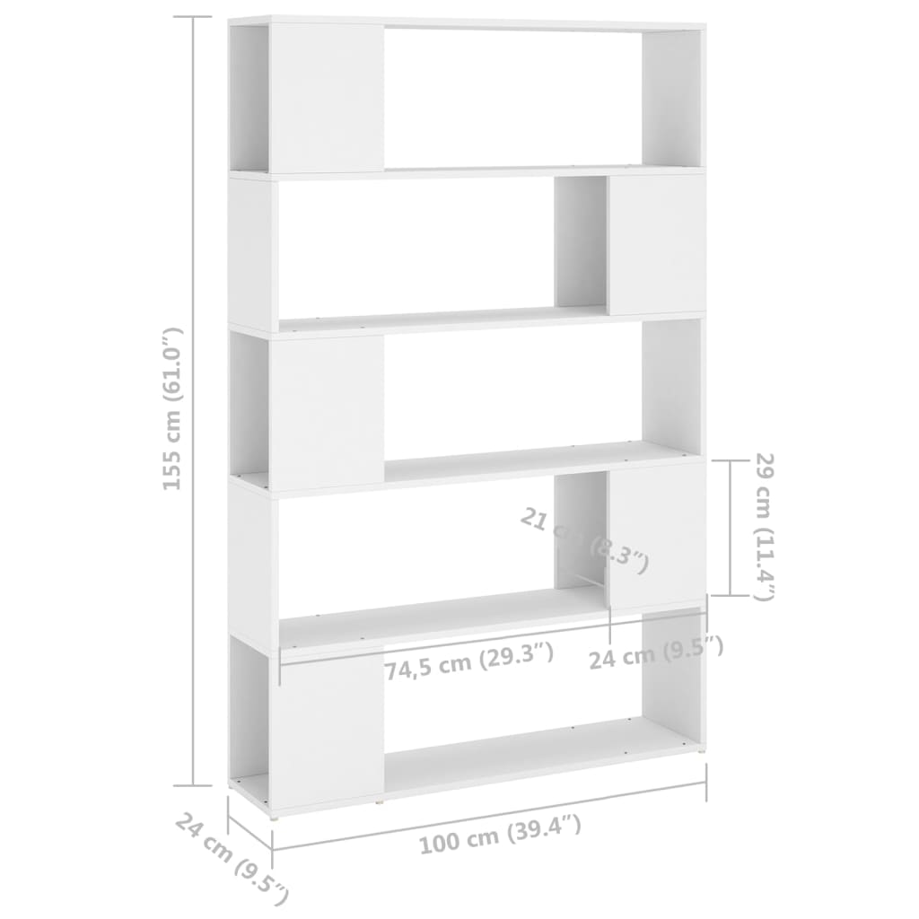 Bibliotecă/Separator cameră, alb, 100x24x155 cm, PAL - Lando