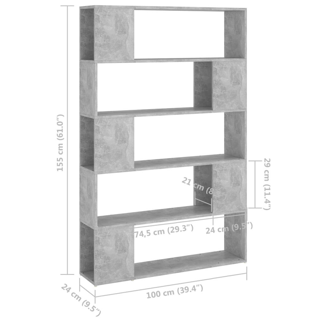 Bibliotecă/Separator cameră, gri beton, 100x24x155 cm, PAL Lando - Lando