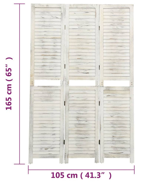 Încărcați imaginea în vizualizatorul Galerie, Paravan de cameră cu 3 panouri alb antichizat, 105x165 cm, lemn - Lando
