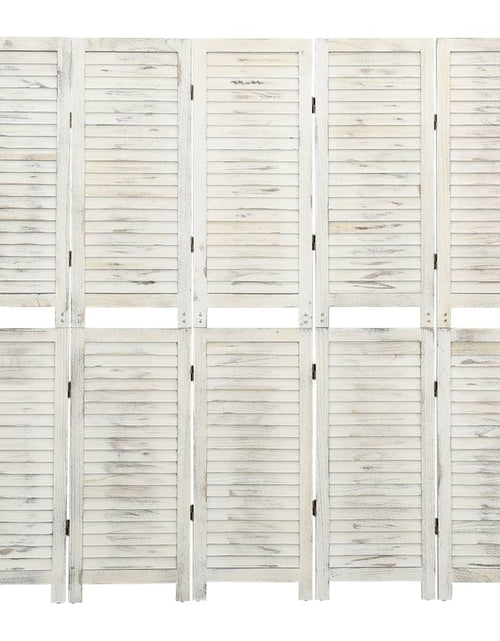 Încărcați imaginea în vizualizatorul Galerie, Paravan de cameră cu 5 panouri alb antichizat 178,5x166 cm lemn - Lando
